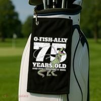 OFishAlly 75 Years Old Fishing Dinosaur 75th Birthday Golf Towel thumb 2