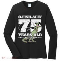 OFishAlly 75 Years Old Fishing Dinosaur 75th Birthday Women's Long Sleeve Shirt thumb 0