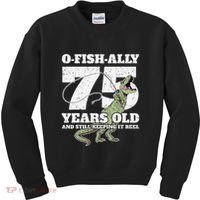 OFishAlly 75 Years Old Fishing Dinosaur 75th Birthday Kids Sweatshirt thumb 0