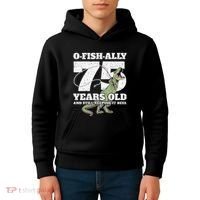 OFishAlly 75 Years Old Fishing Dinosaur 75th Birthday Kids Hoodie thumb 4