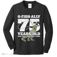 OFishAlly 75 Years Old Fishing Dinosaur 75th Birthday Kids Long Sleeve Shirt thumb 0