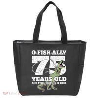 OFishAlly 75 Years Old Fishing Dinosaur 75th Birthday Tote Bag thumb 0