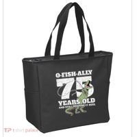OFishAlly 75 Years Old Fishing Dinosaur 75th Birthday Tote Bag thumb 2
