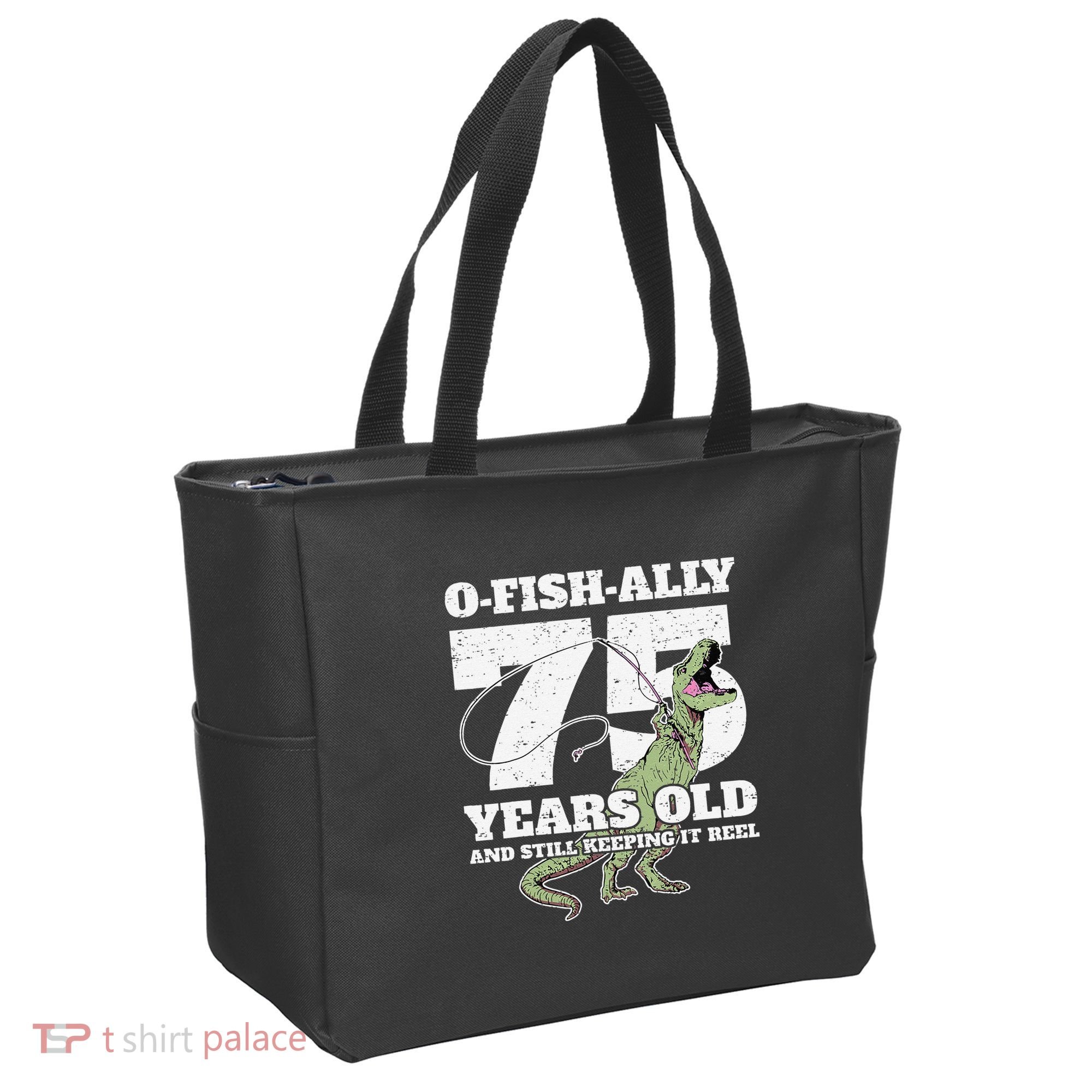OFishAlly 75 Years Old Fishing Dinosaur 75th Birthday Tote Bag