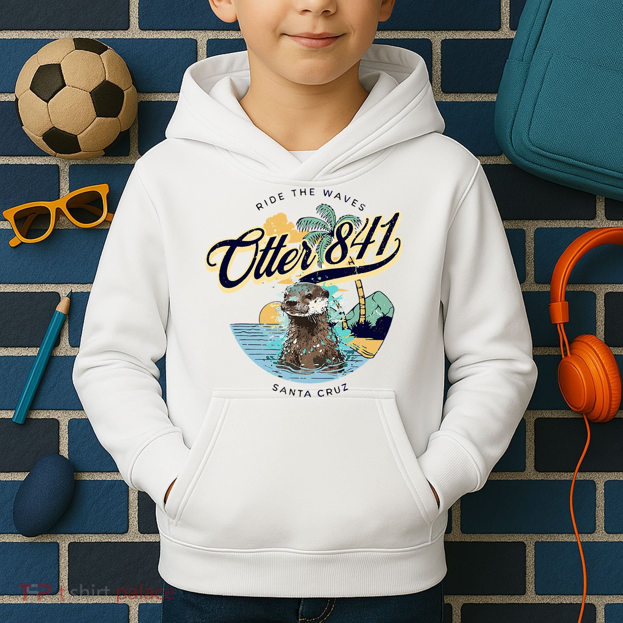 Otter 841 Surfing Otter 841 California Surf Board Otter 841 Kids Hoodie
