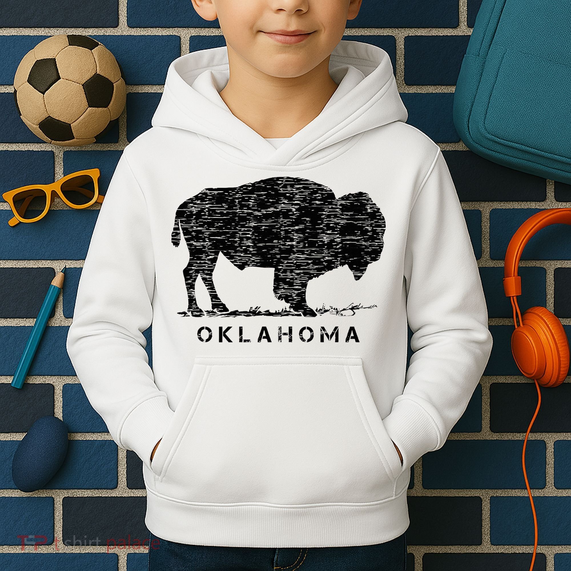 Oklahoma And American Buffalo Bison Kids Hoodie