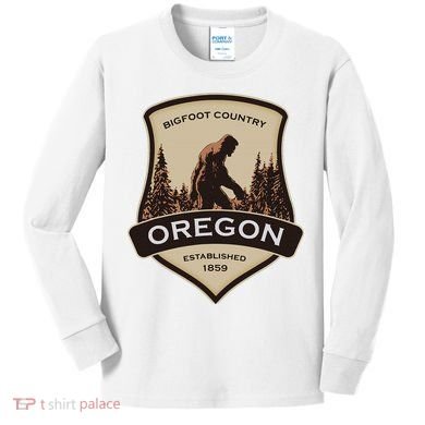Oregon And A Bigfoot Or A Sasquatch Kids Long Sleeve Shirt