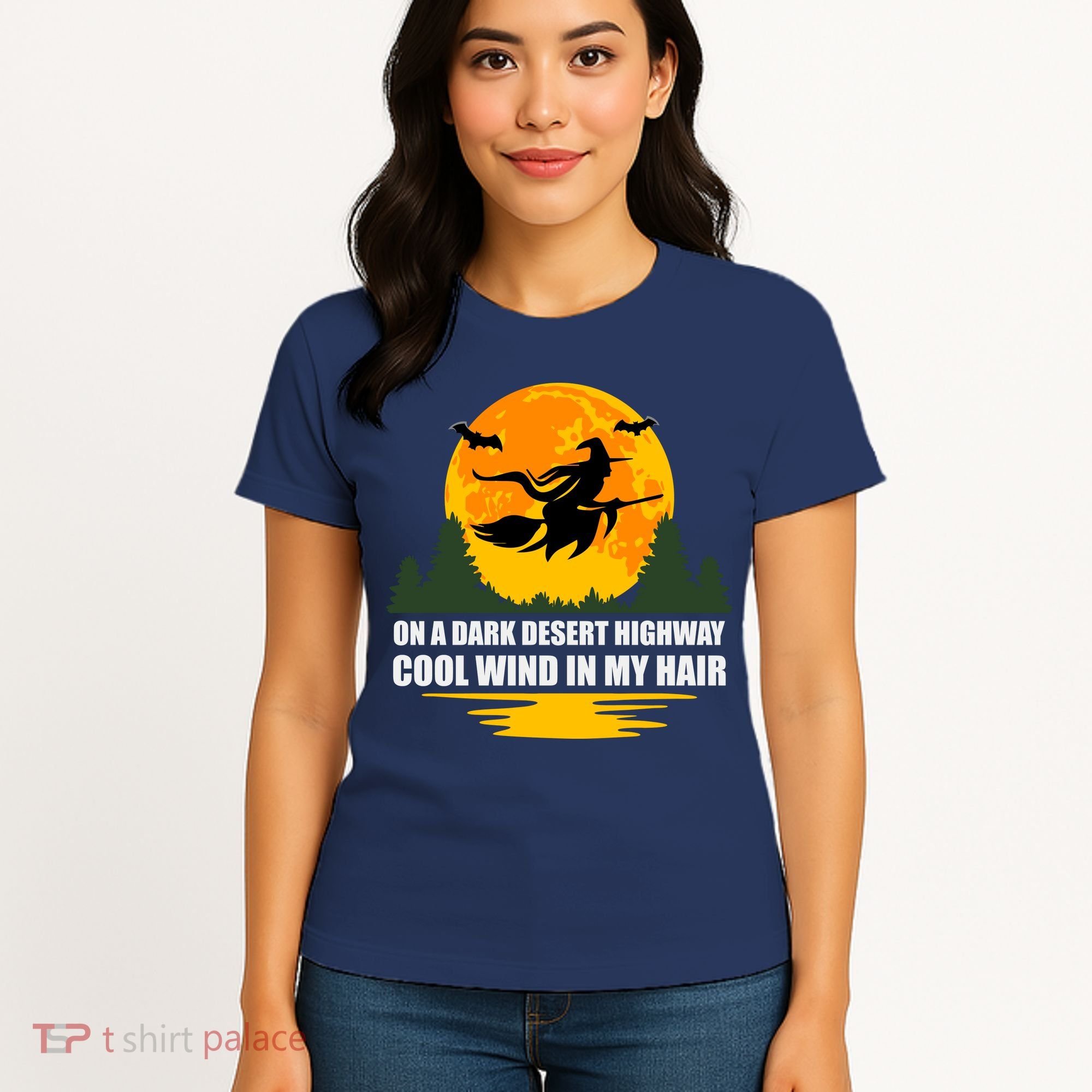 On A Dark Desert Highway Cool Wind In My Hair Halloween Quote Women's T-Shirt