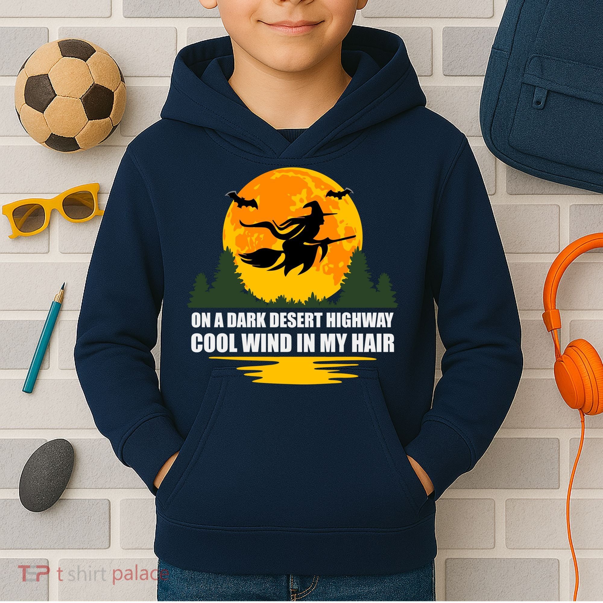 On A Dark Desert Highway Cool Wind In My Hair Halloween Quote Kids Hoodie