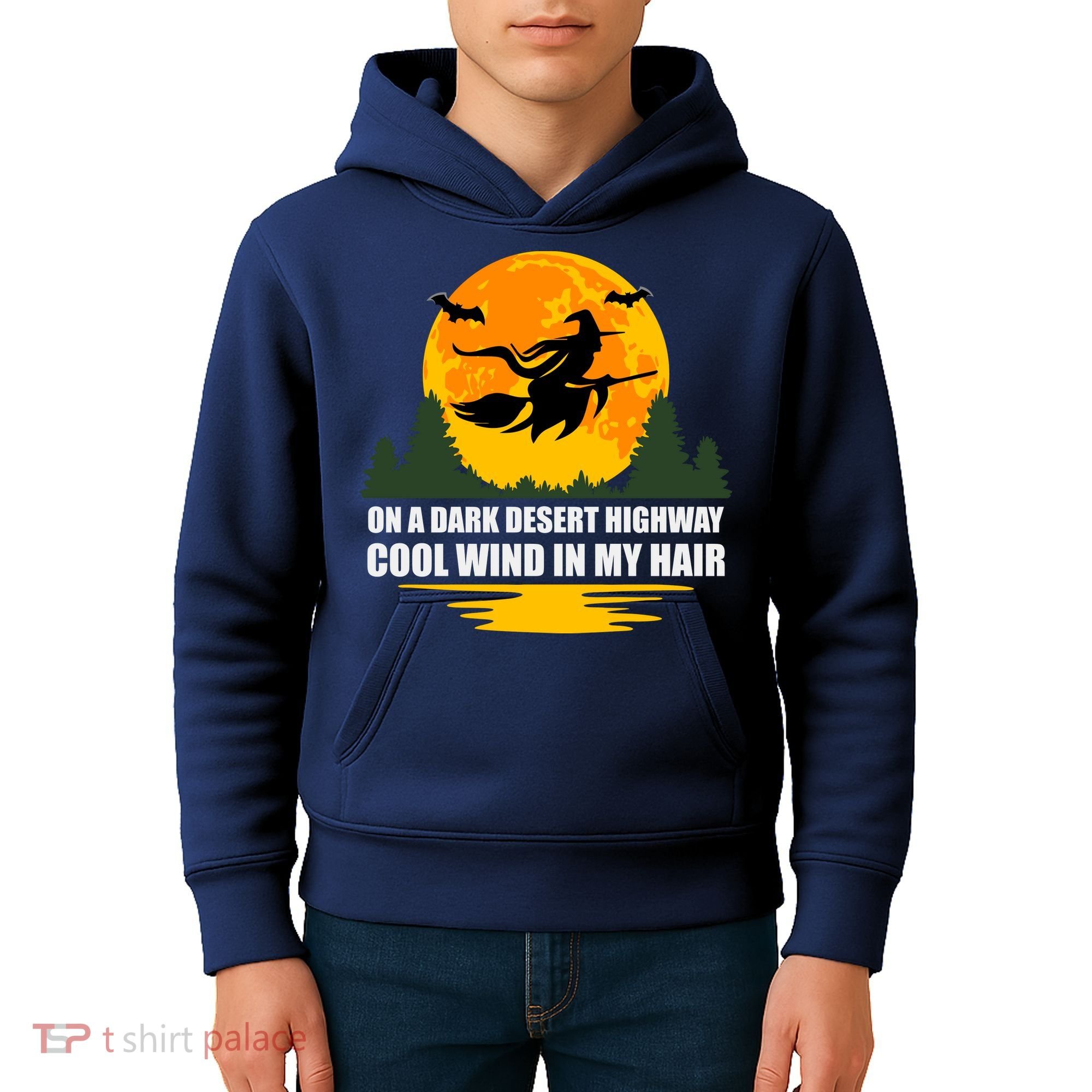 On A Dark Desert Highway Cool Wind In My Hair Halloween Quote Kids Hoodie