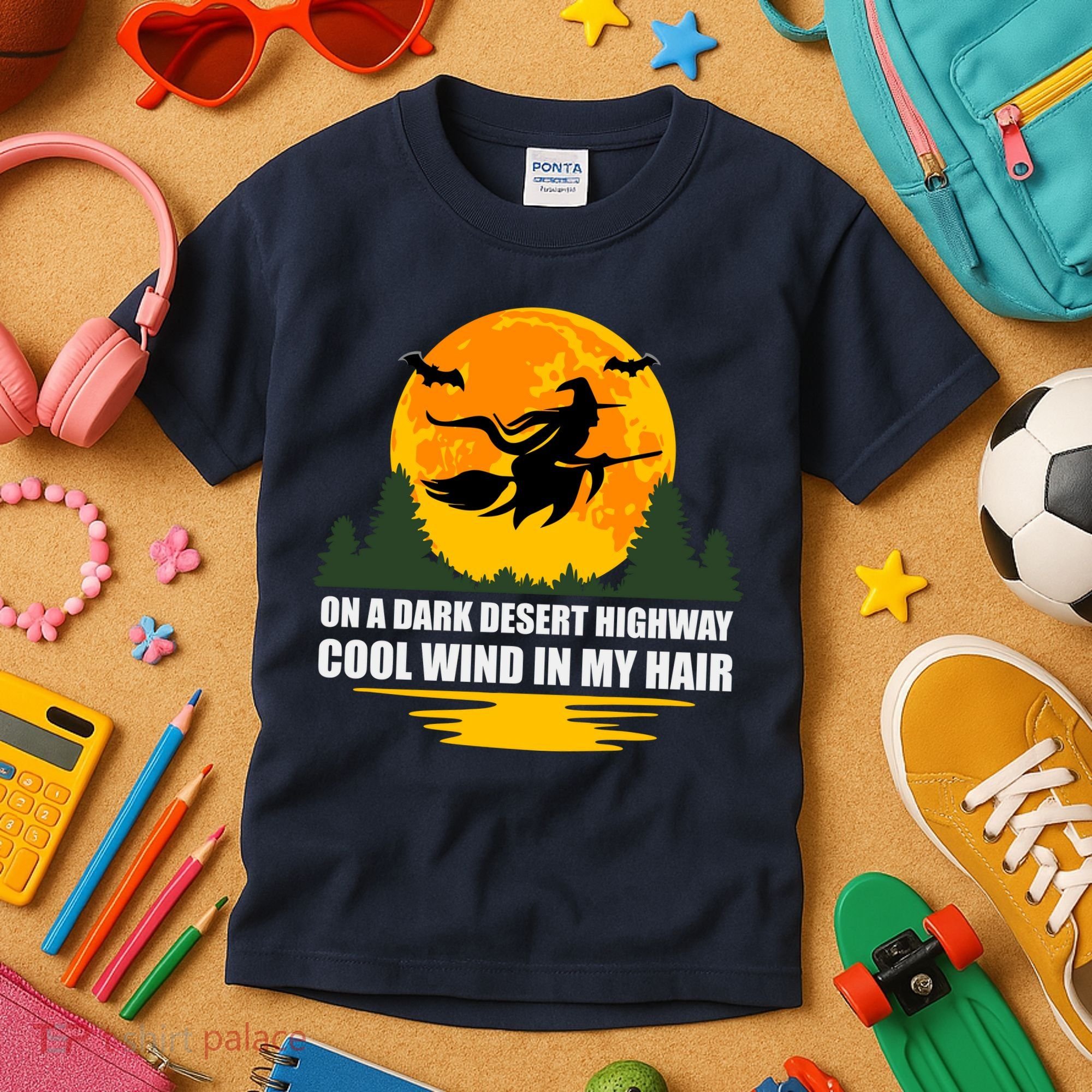 On A Dark Desert Highway Cool Wind In My Hair Halloween Quote Kids T-Shirt