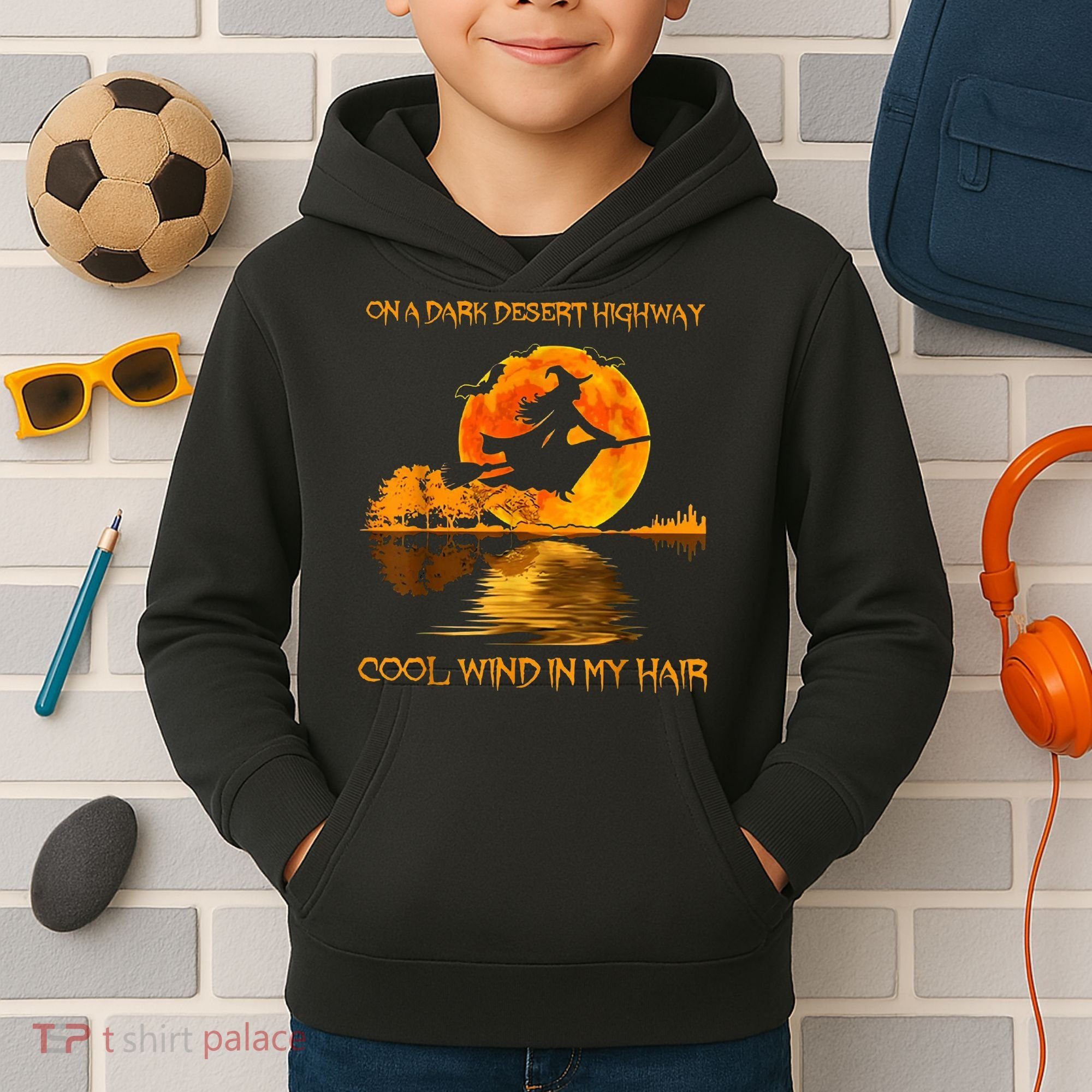 On A Dark Desert Highway Witch Kids Hoodie