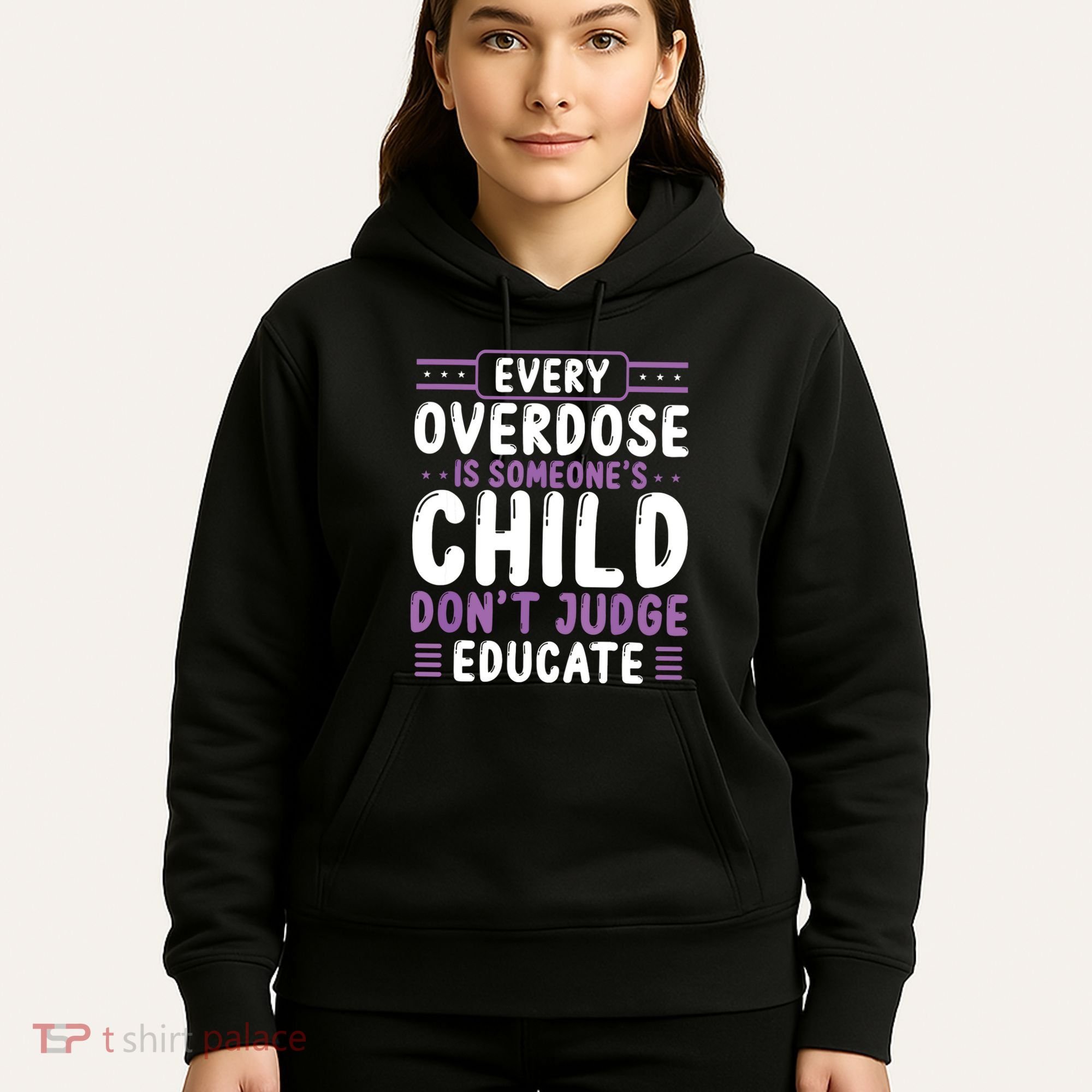 Overdose Awareness Dont Judge Educate Purple Ribbon Hoodie