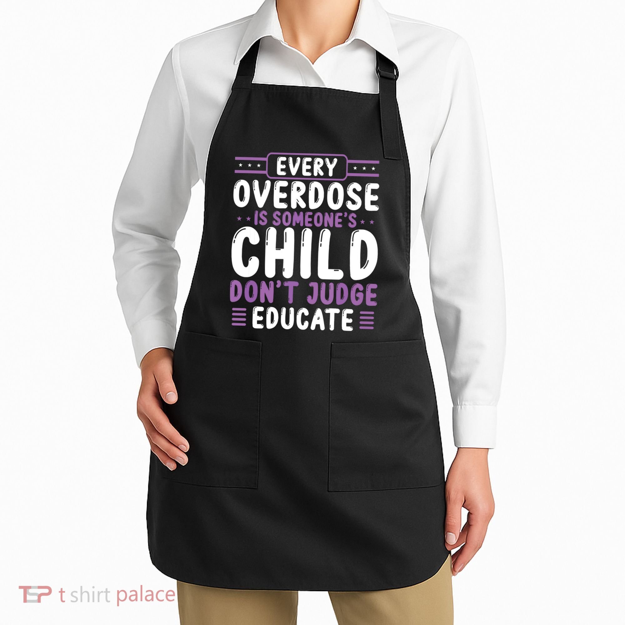 Overdose Awareness Dont Judge Educate Purple Ribbon Apron