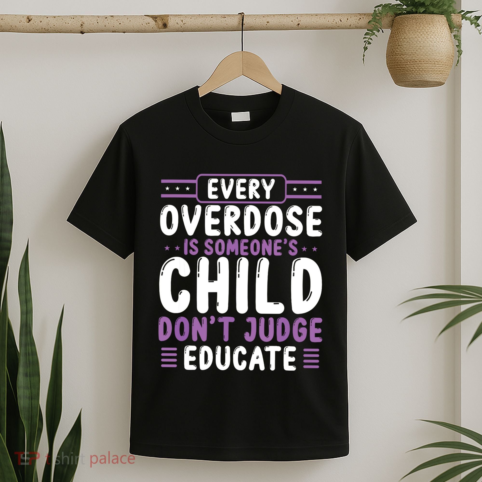 Overdose Awareness Dont Judge Educate Purple Ribbon T-Shirt
