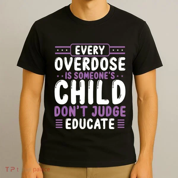 Overdose Awareness Dont Judge Educate Purple Ribbon T-Shirt