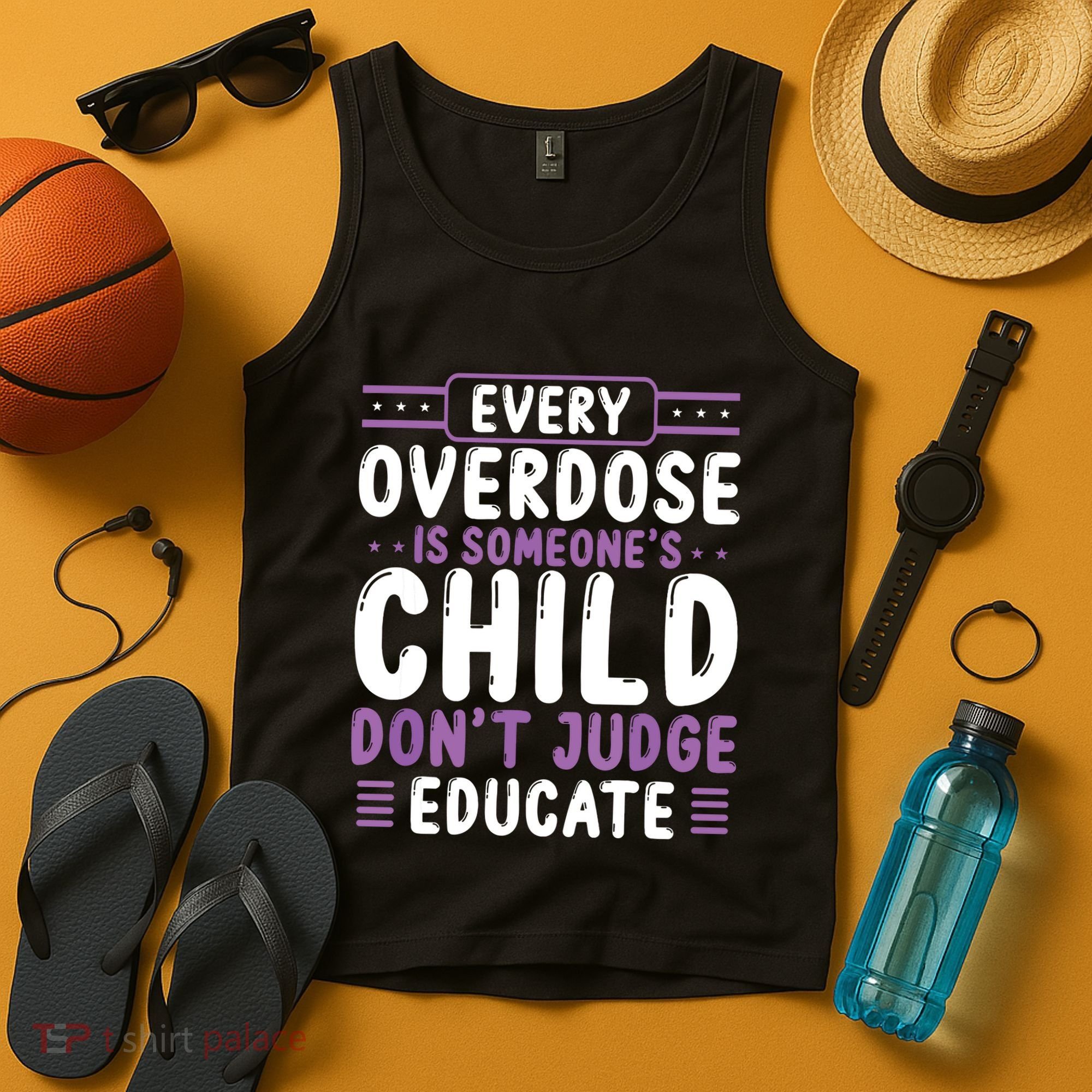 Overdose Awareness Dont Judge Educate Purple Ribbon Tank Top
