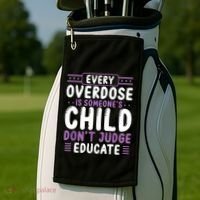 Overdose Awareness Dont Judge Educate Purple Ribbon Golf Towel thumb 2