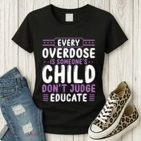 Overdose Awareness Dont Judge Educate Purple Ribbon Women's T-Shirt thumb 3