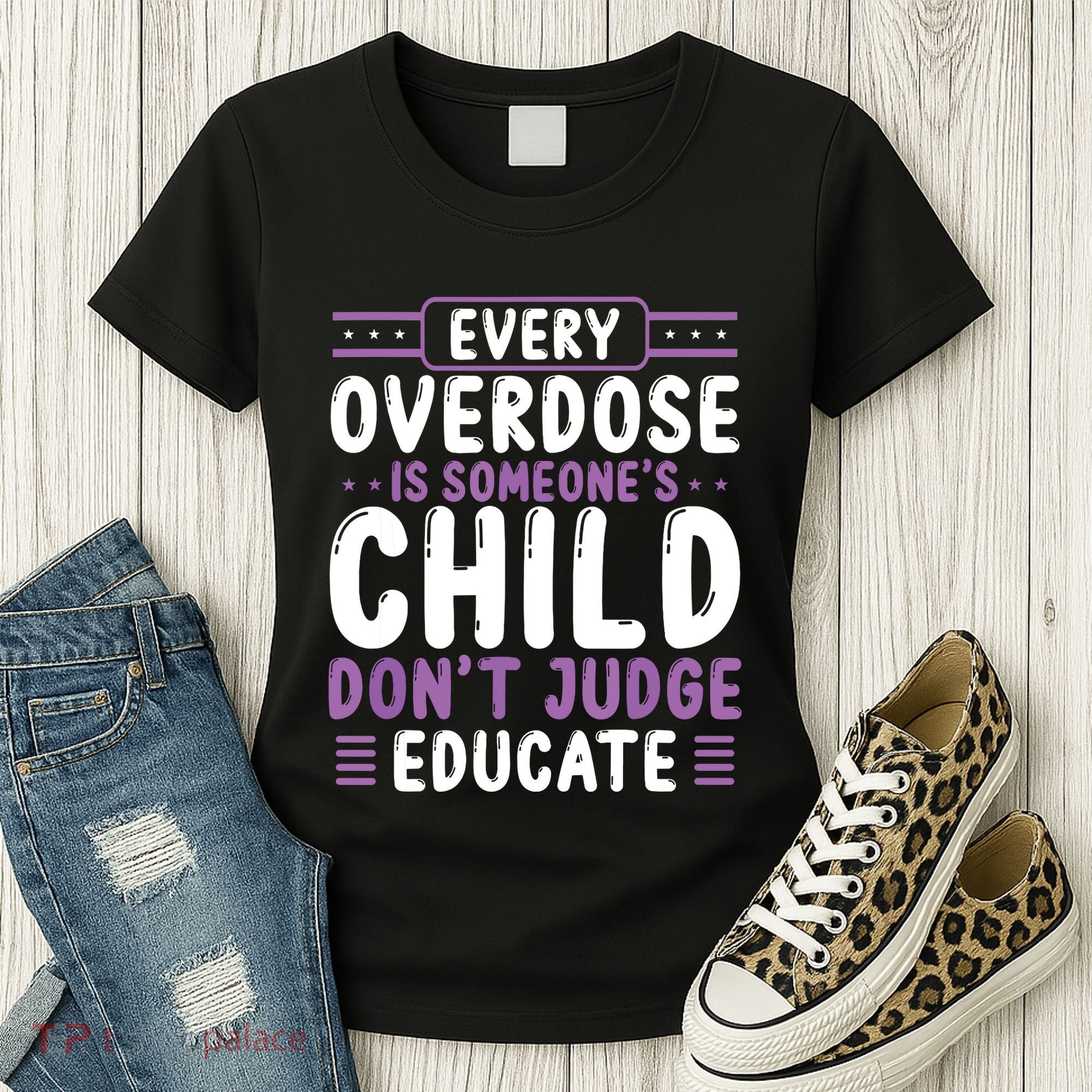 Overdose Awareness Dont Judge Educate Purple Ribbon Women's T-Shirt