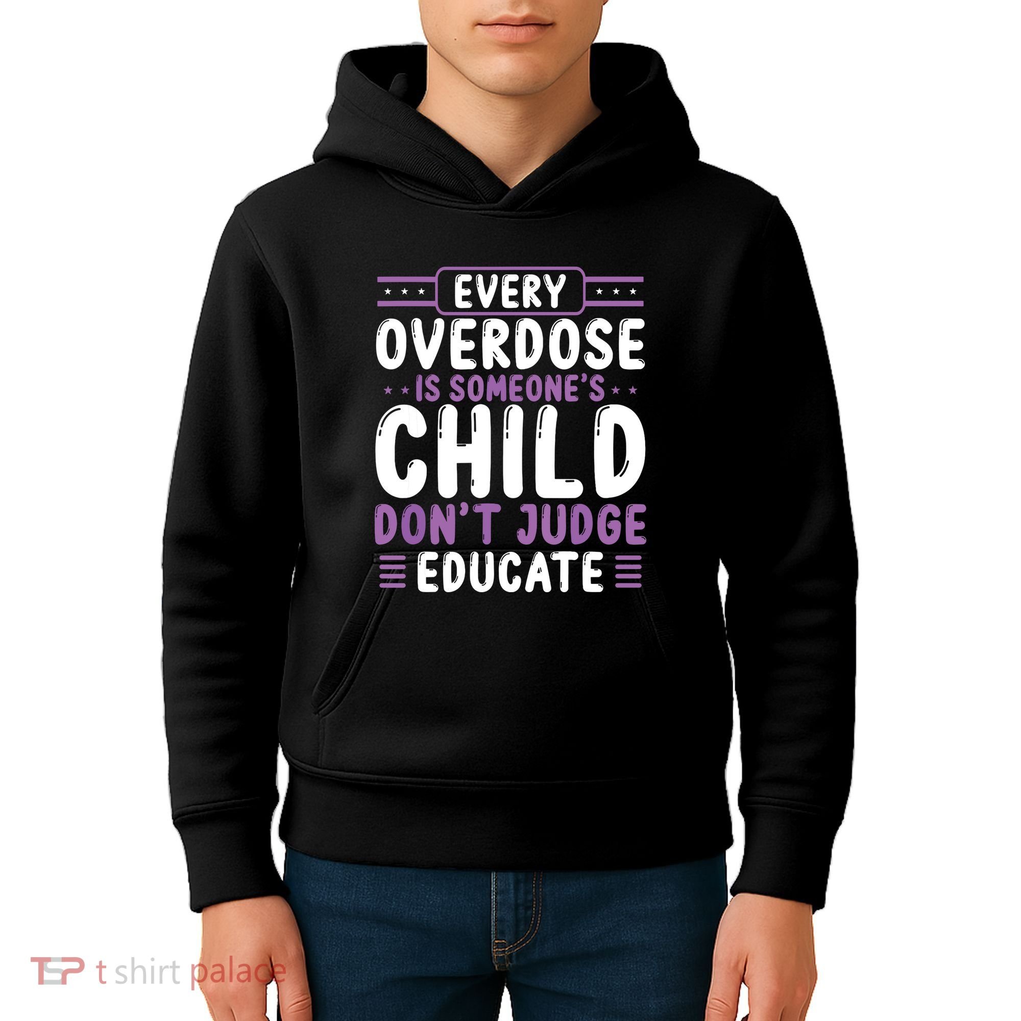 Overdose Awareness Dont Judge Educate Purple Ribbon Kids Hoodie