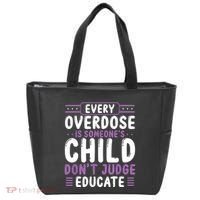 Overdose Awareness Dont Judge Educate Purple Ribbon Tote Bag thumb 0