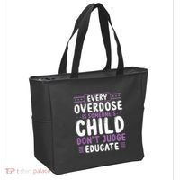 Overdose Awareness Dont Judge Educate Purple Ribbon Tote Bag thumb 2