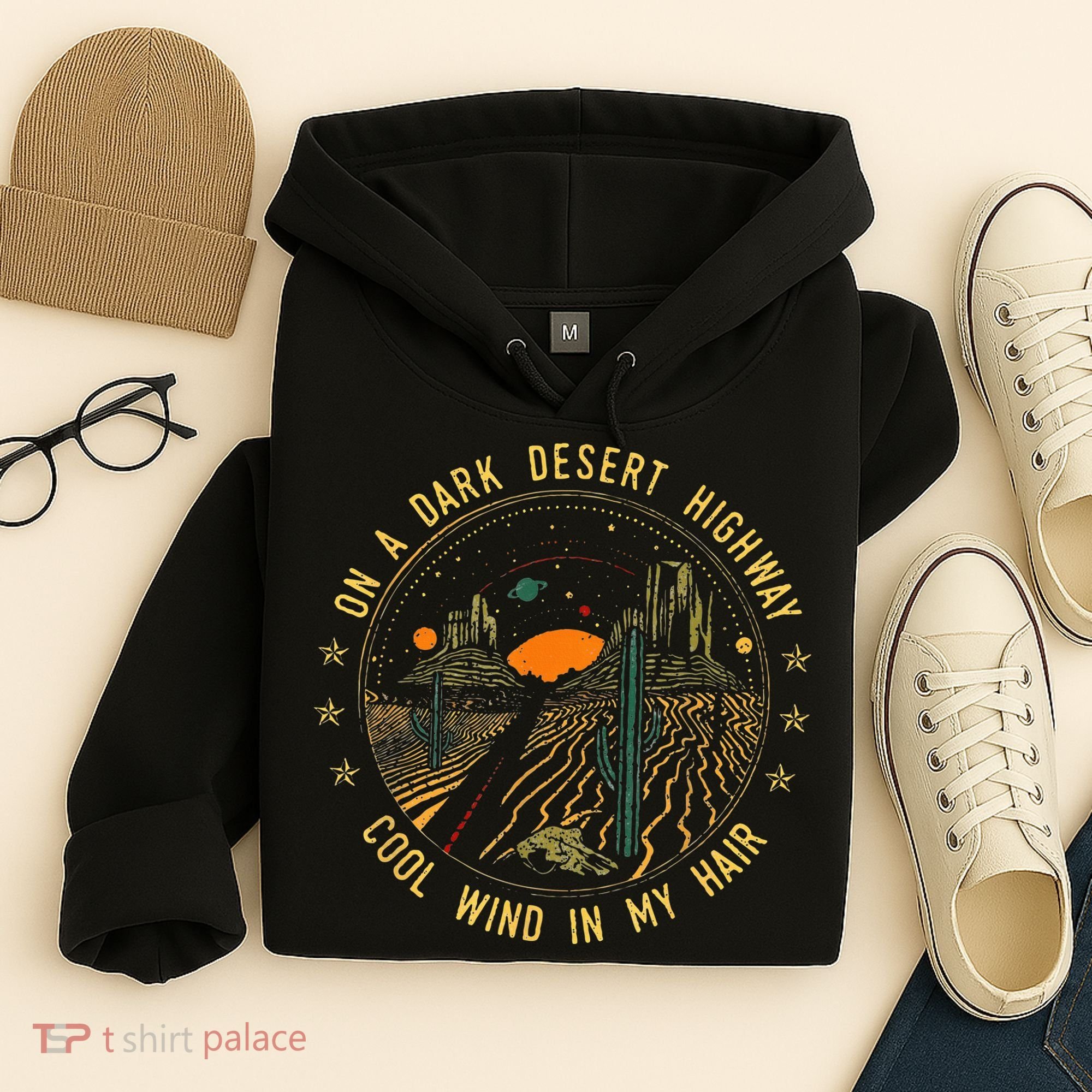 On A Dark Desert Highway Cool Wind In Retro Hoodie