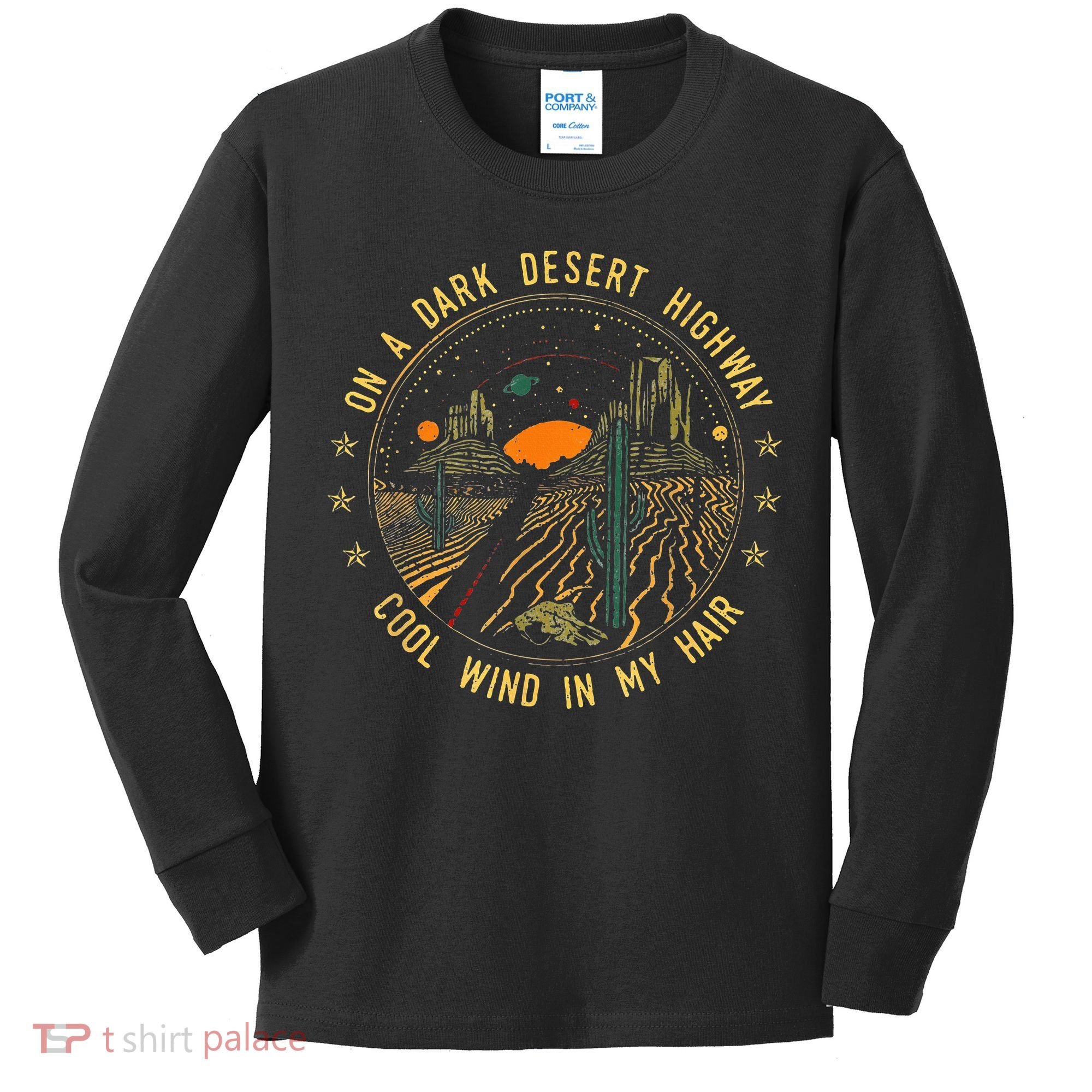 On A Dark Desert Highway Cool Wind In Retro Kids Long Sleeve Shirt