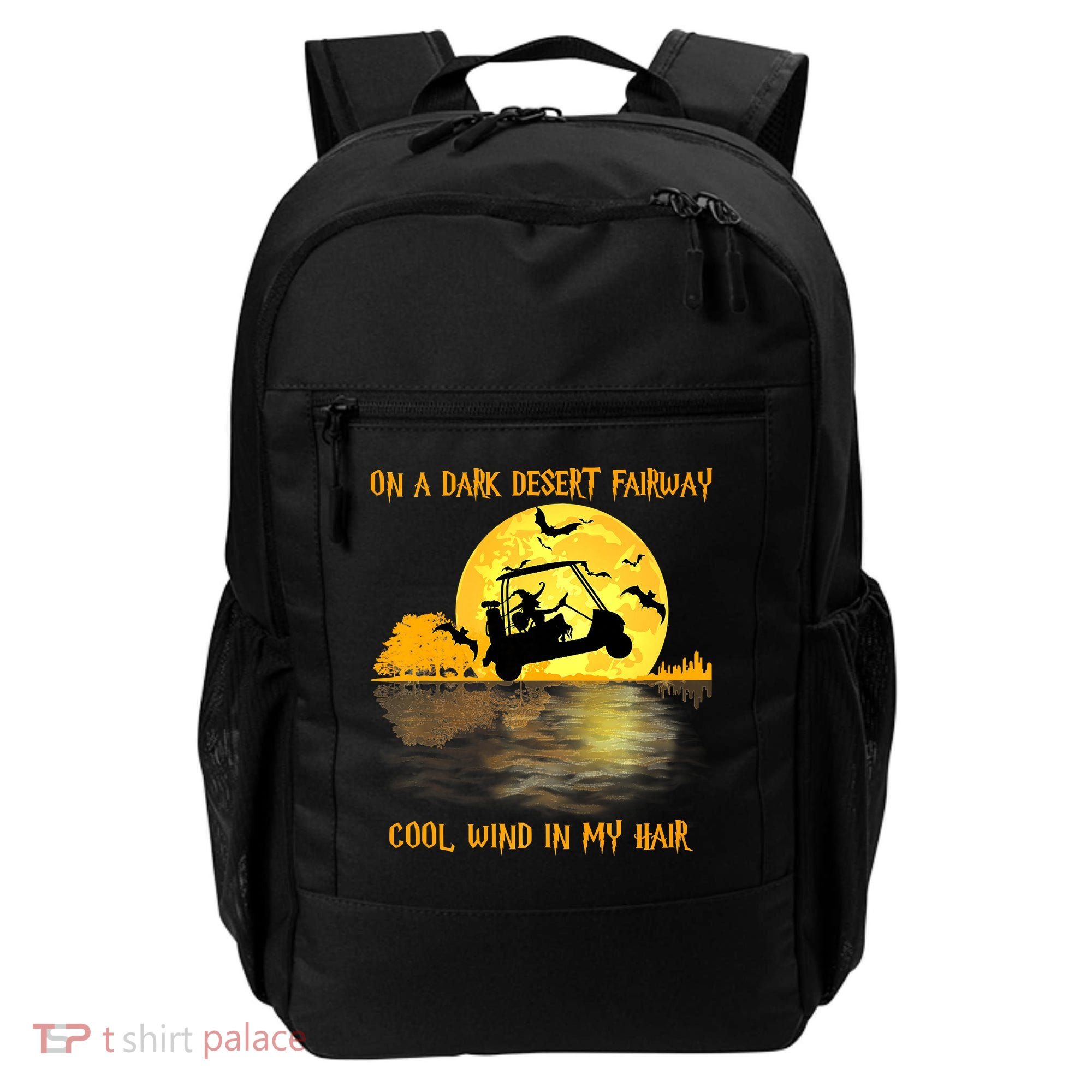 On A Dark Desert Fairway Golf Witch Cool Wind In My Hair Backpack