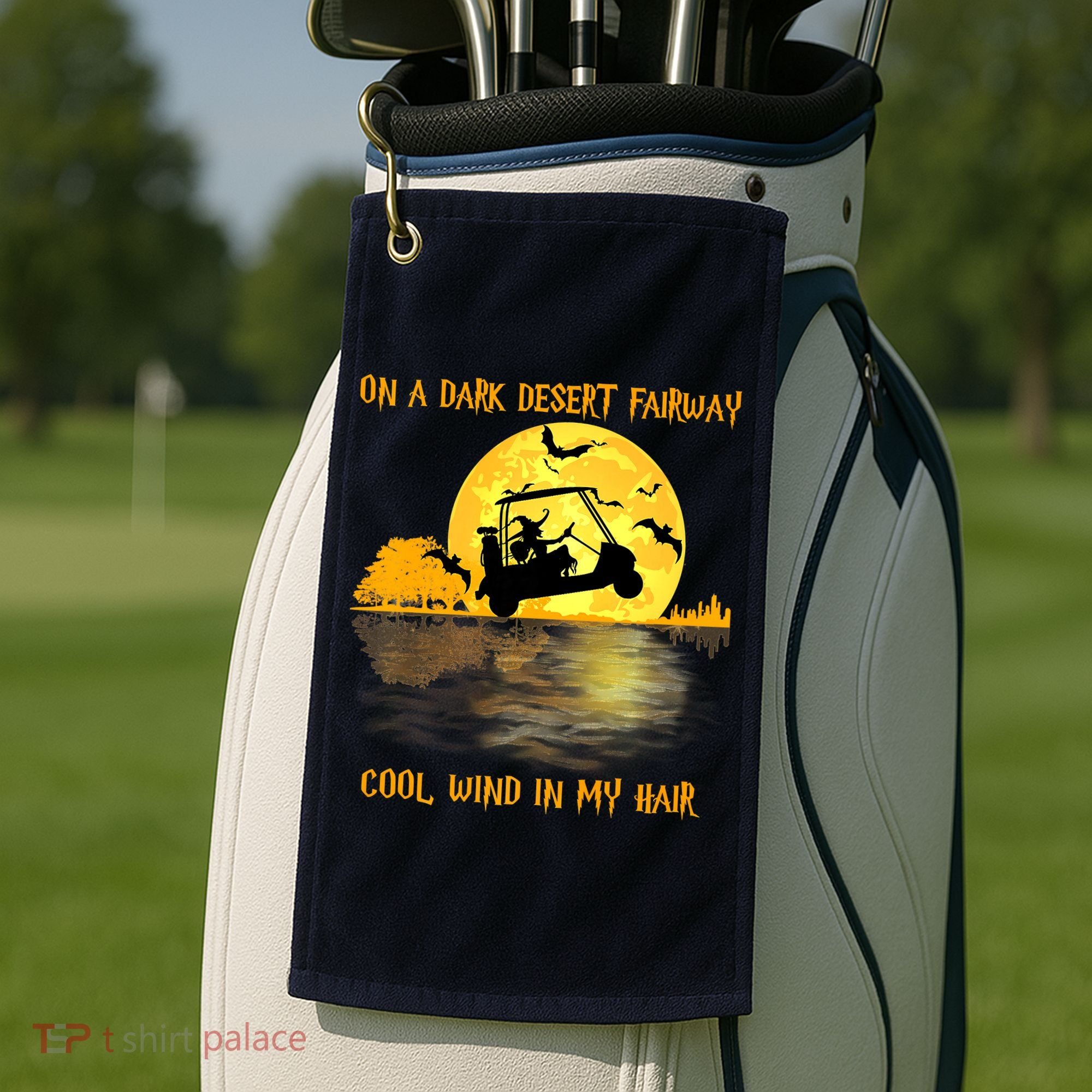On A Dark Desert Fairway Golf Witch Cool Wind In My Hair Golf Towel