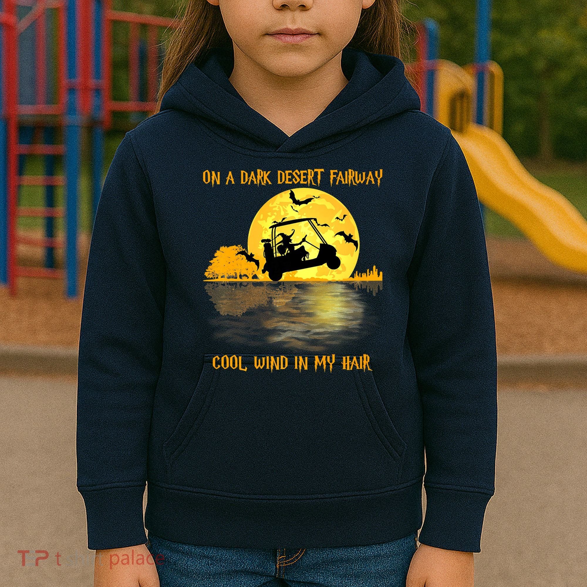 On A Dark Desert Fairway Golf Witch Cool Wind In My Hair Kids Hoodie