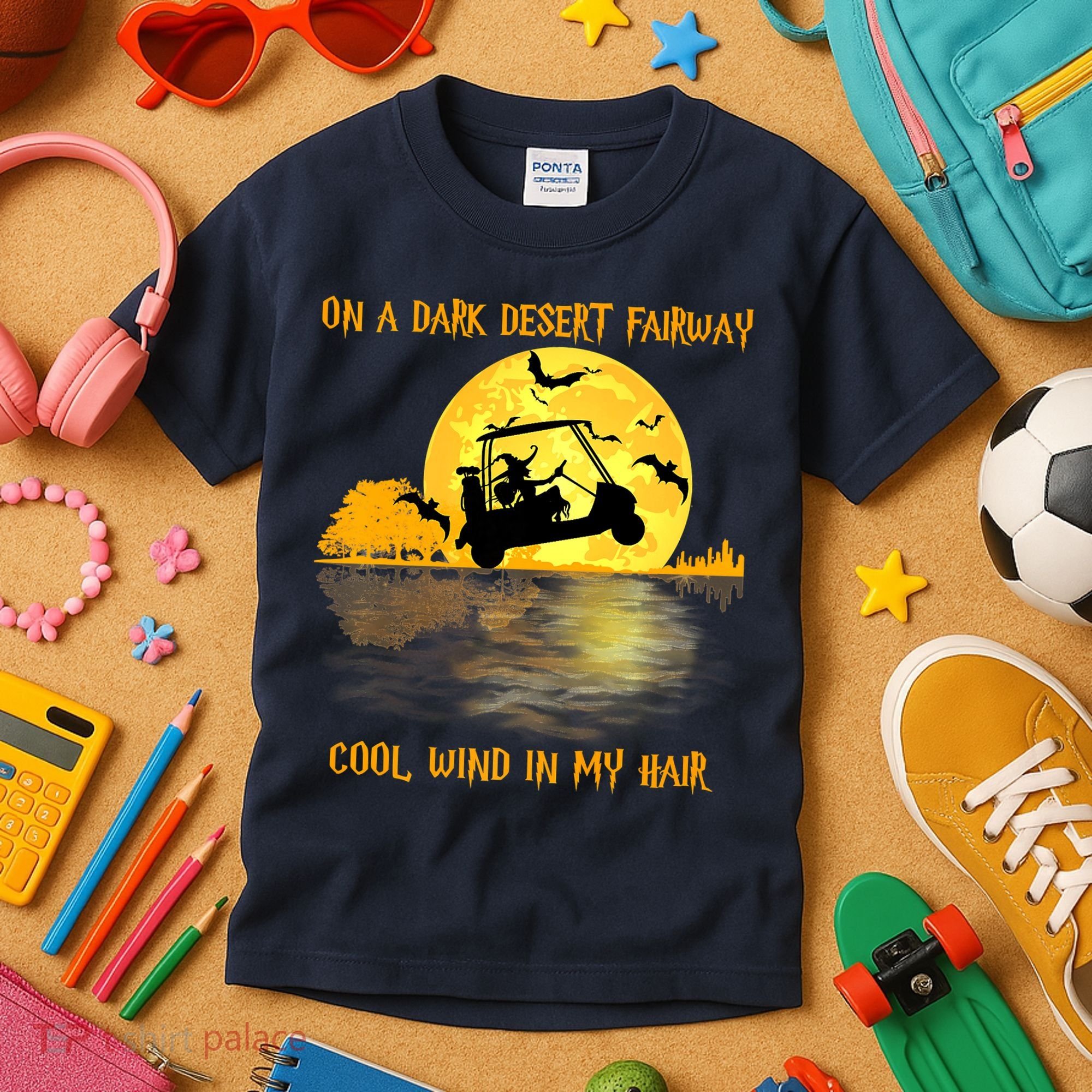 On A Dark Desert Fairway Golf Witch Cool Wind In My Hair Kids T-Shirt