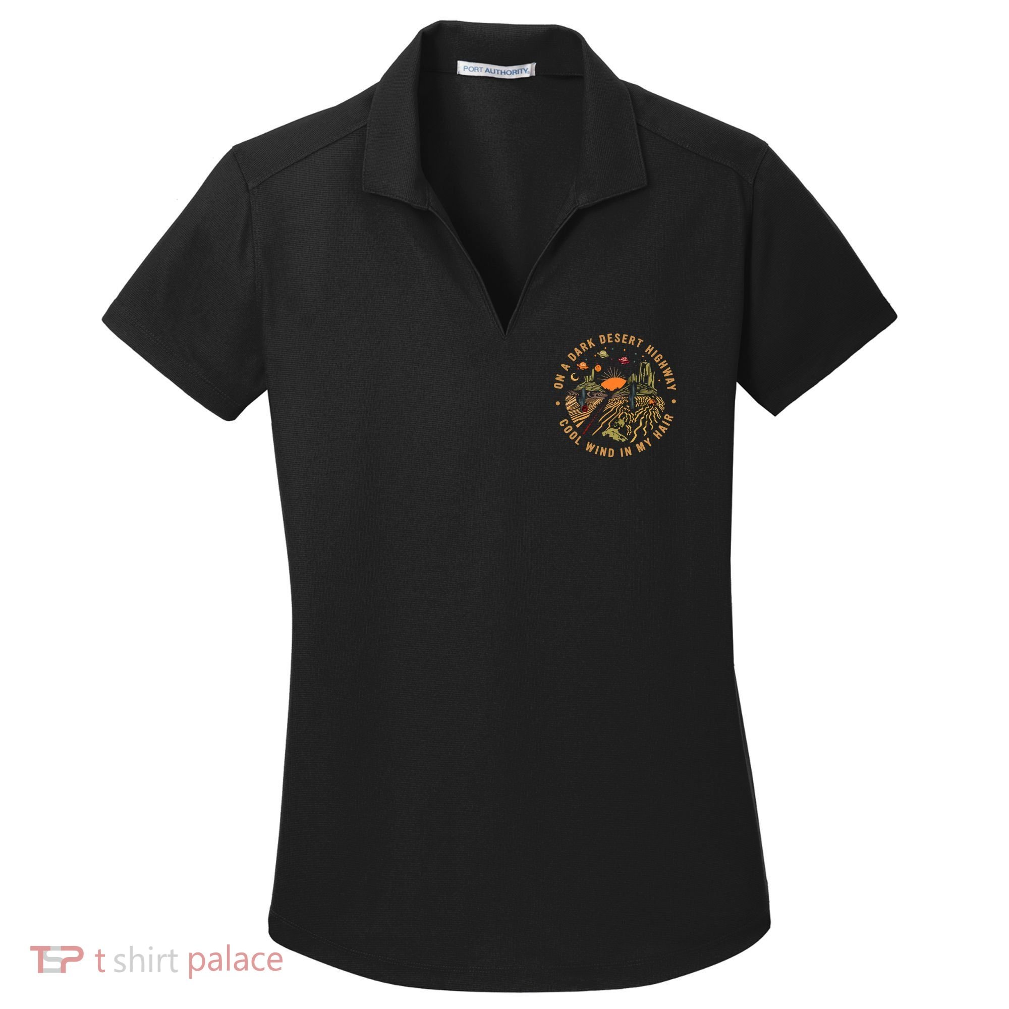 On A Dark Desert Highway Adventure Women's Dry Zone Grid Polo