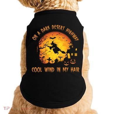 On A Dark Desert Highway Cool Wind In My Hair Funny Halloween Doggie Tank