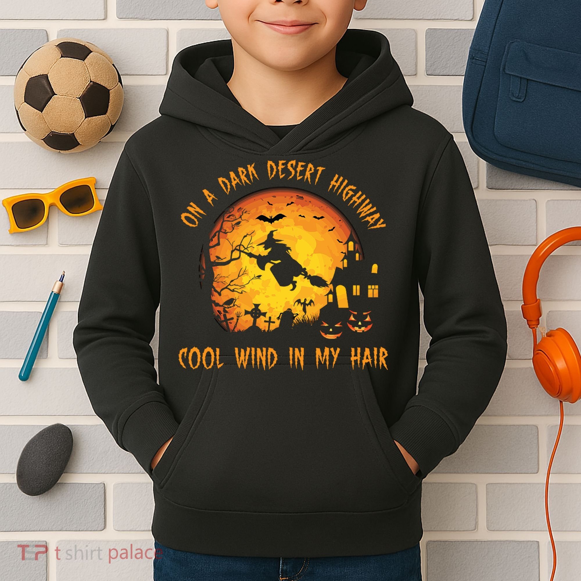 On A Dark Desert Highway Cool Wind In My Hair Funny Halloween Kids Hoodie