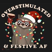 Overstimulated And Festive Af Raccoon Christmas Sweatshirt Coaster thumb 2