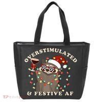 Overstimulated And Festive Af Raccoon Christmas Sweatshirt Tote Bag thumb 0