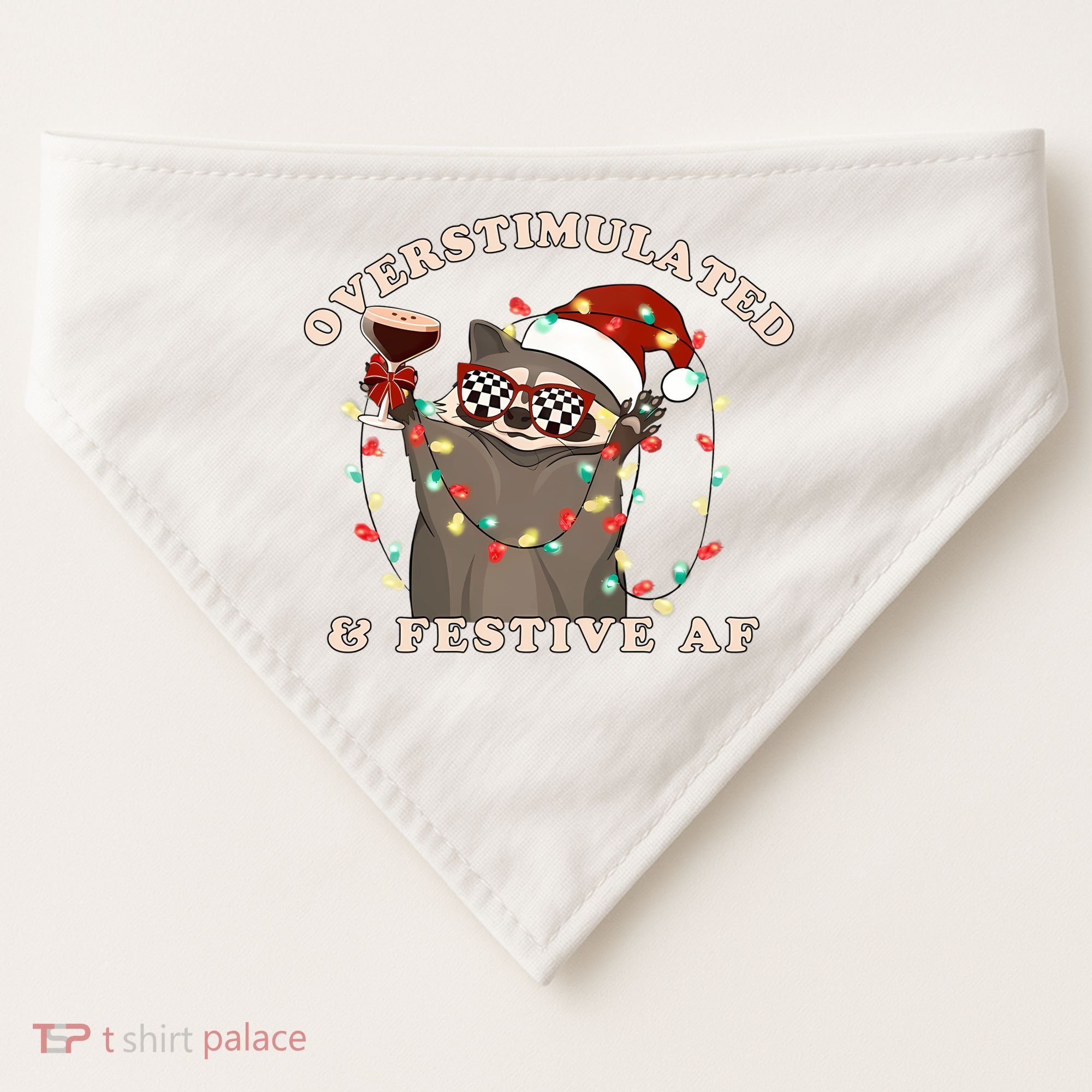 Overstimulated And Festive Af Raccoon Christmas Sweatshirt USA-Made Doggie Bandana
