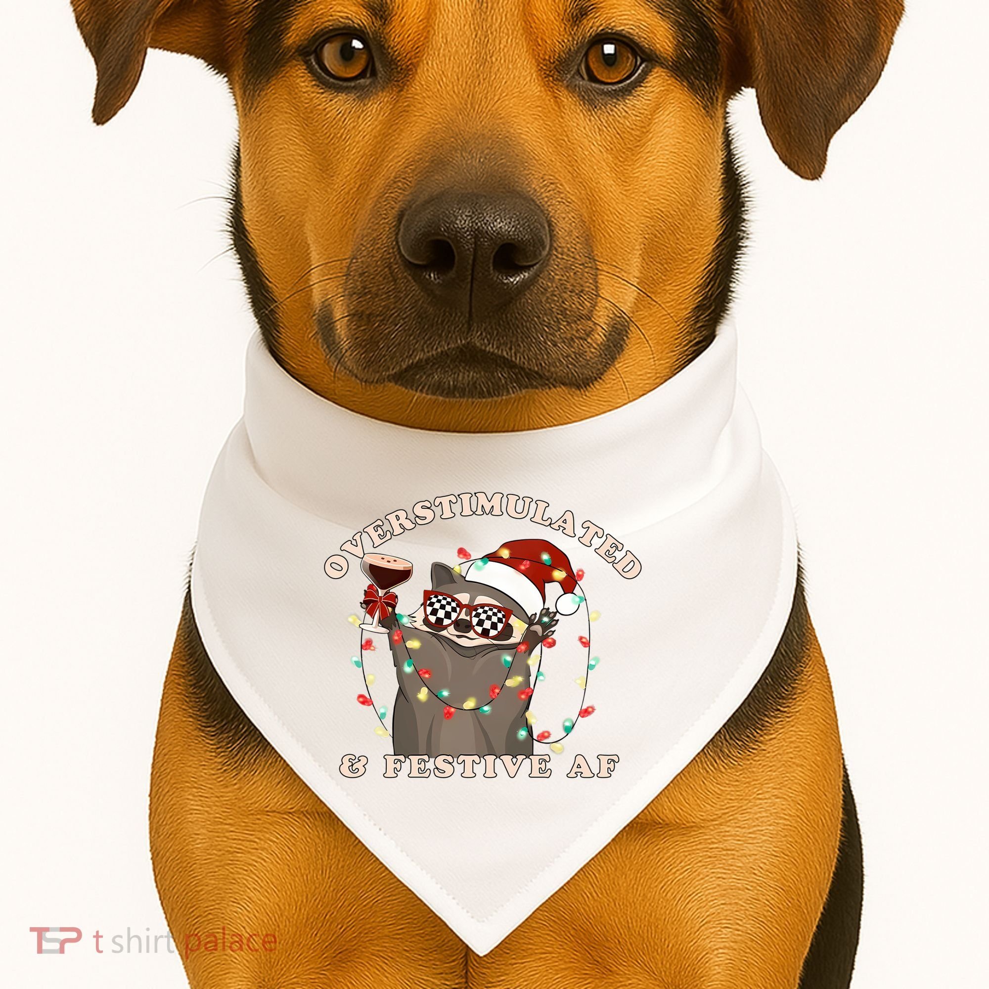 Overstimulated And Festive Af Raccoon Christmas Sweatshirt USA-Made Doggie Bandana