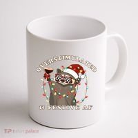 Overstimulated And Festive Af Raccoon Christmas Sweatshirt Coffee Mug thumb 1