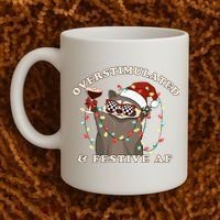Overstimulated And Festive Af Raccoon Christmas Sweatshirt Coffee Mug thumb 2