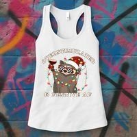 Overstimulated And Festive Af Raccoon Christmas Sweatshirt Women's Tank Top thumb 3