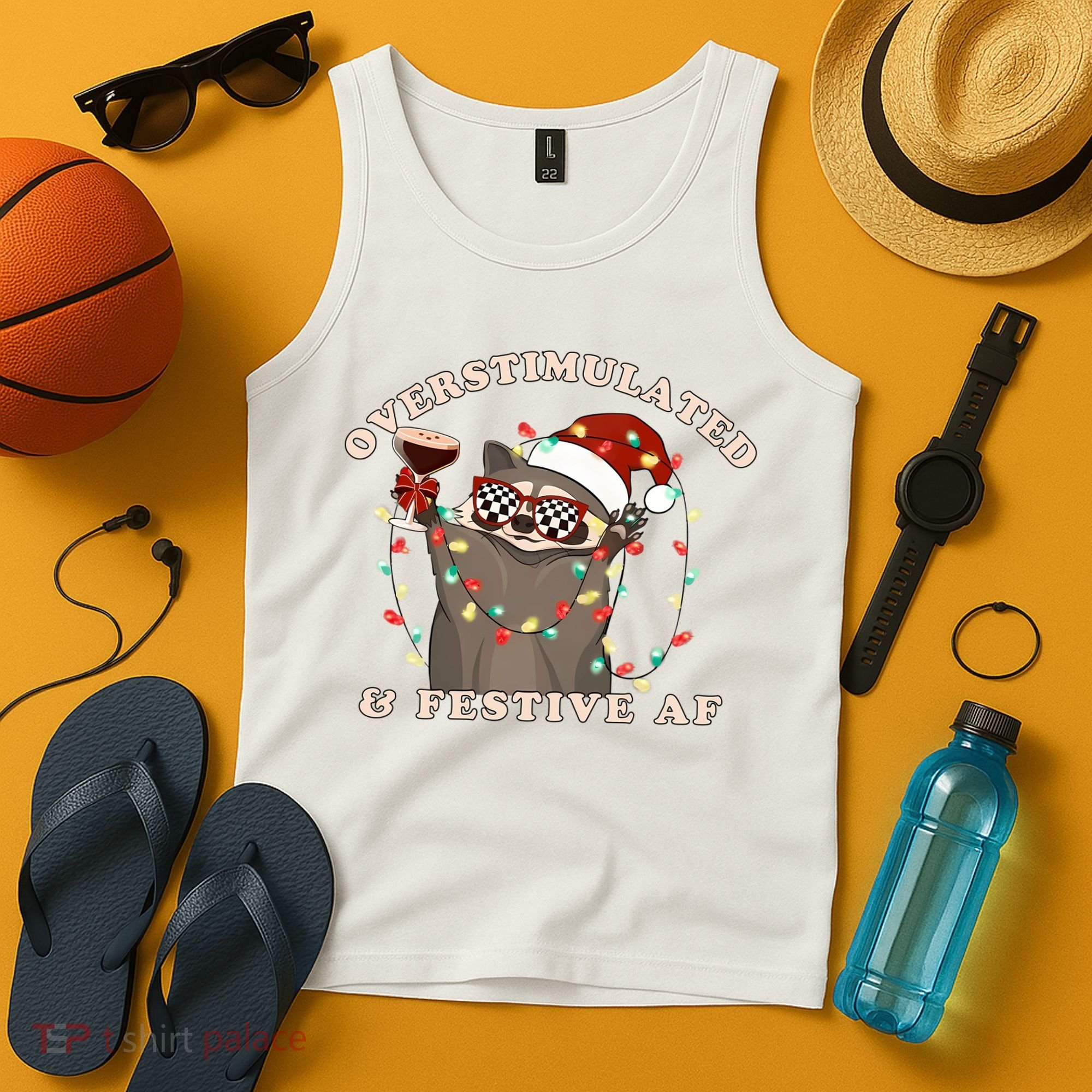 Overstimulated And Festive Af Raccoon Christmas Sweatshirt Tank Top