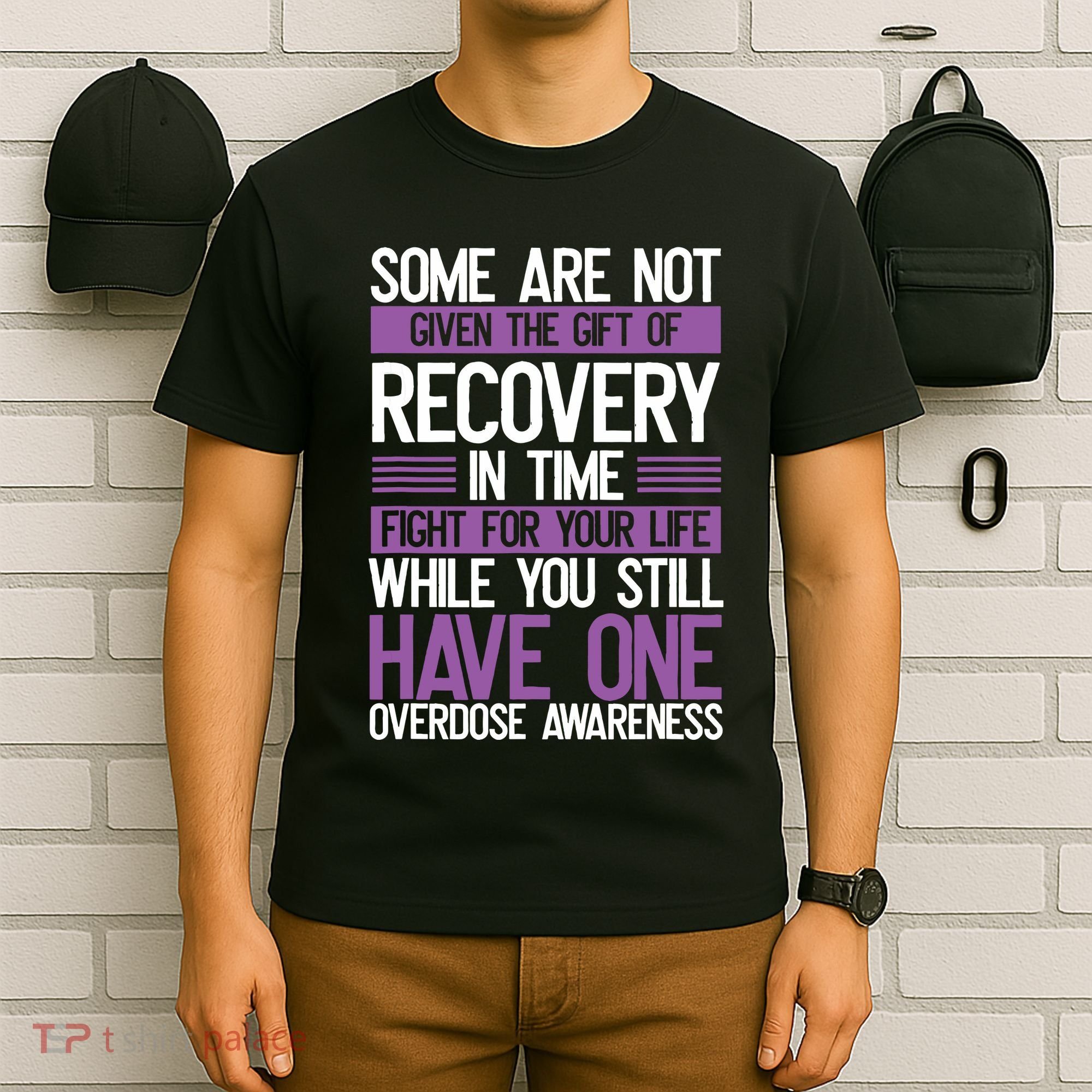 Overdose Awareness Fighter Purple Ribbon Drug Abuse T-Shirt