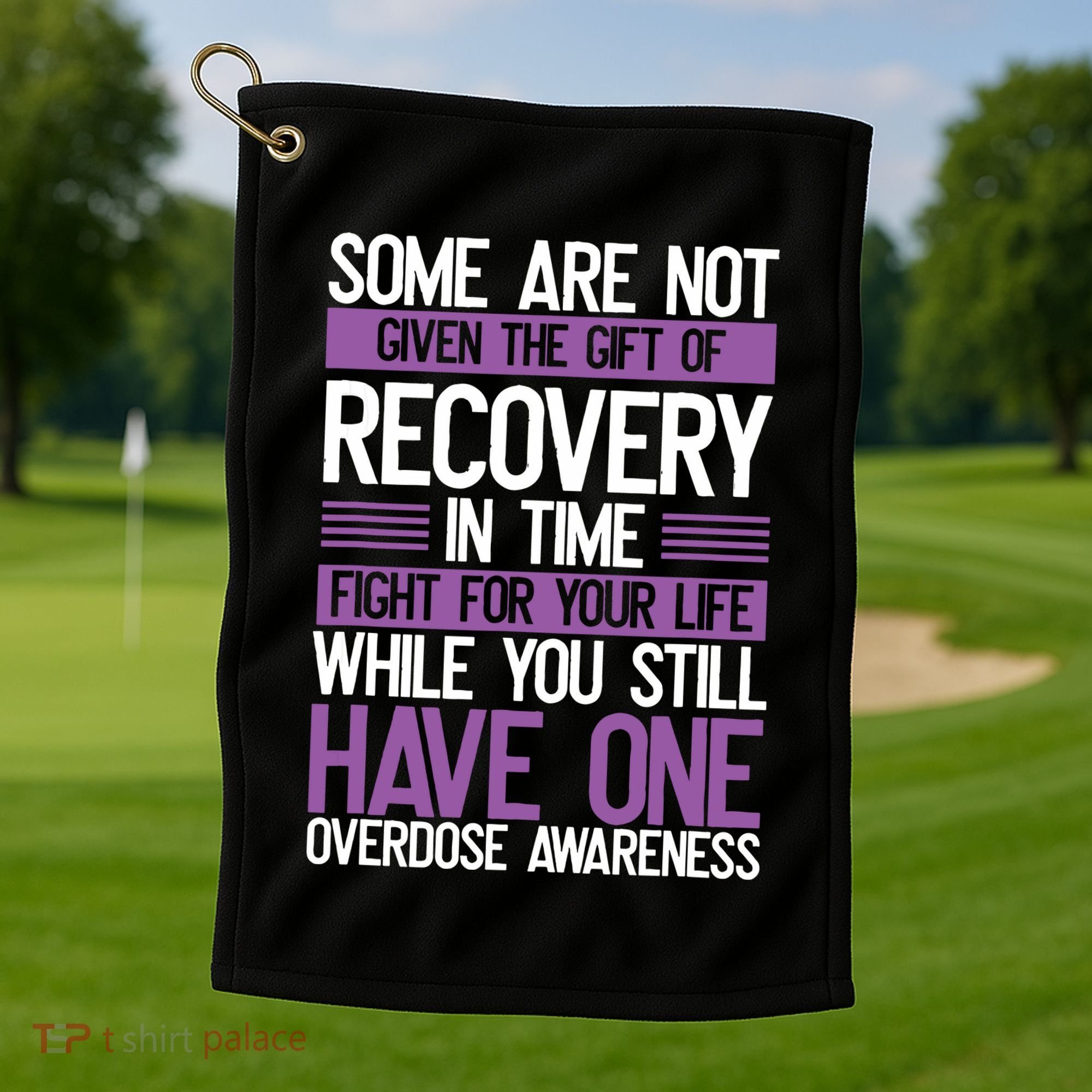 Overdose Awareness Fighter Purple Ribbon Drug Abuse Golf Towel