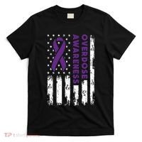 Overdose Awareness Flag Purple Ribbon Addiction Recovery T-Shirt thumb 0