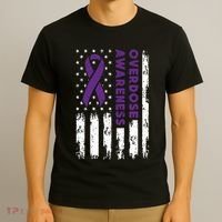 Overdose Awareness Flag Purple Ribbon Addiction Recovery T-Shirt thumb 3
