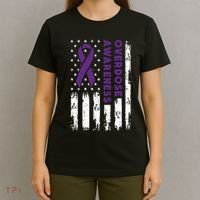 Overdose Awareness Flag Purple Ribbon Addiction Recovery T-Shirt thumb 4