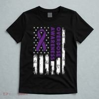 Overdose Awareness Flag Purple Ribbon Addiction Recovery T-Shirt thumb 5